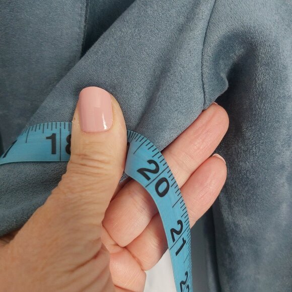 ZARA Faux Suede Blue Blazer XS Longline Open Front Trendy Dressy Jacket Modern - Picture 8 of 13